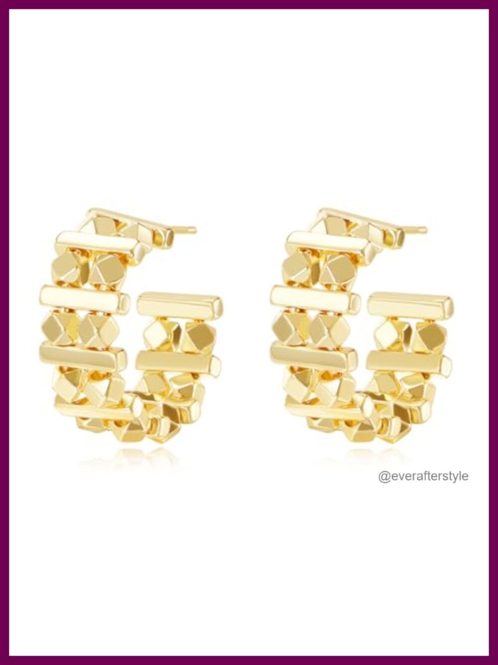 14K Gold Hoop Earrings Cube Statement Gold Hoops Jewelry Gift for Women